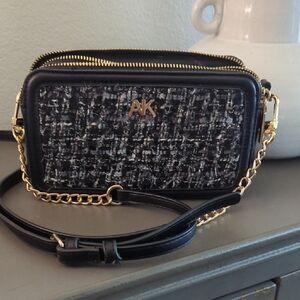 Anne Klein Black and Gold Crossbody Bag with Chain Strap
